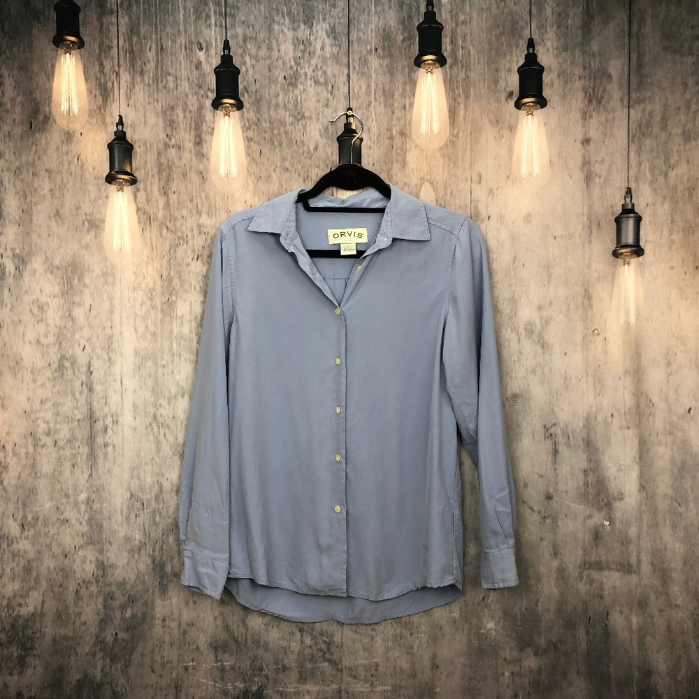 Orvis Women's Blue Button Front Long Sleeve Shirt